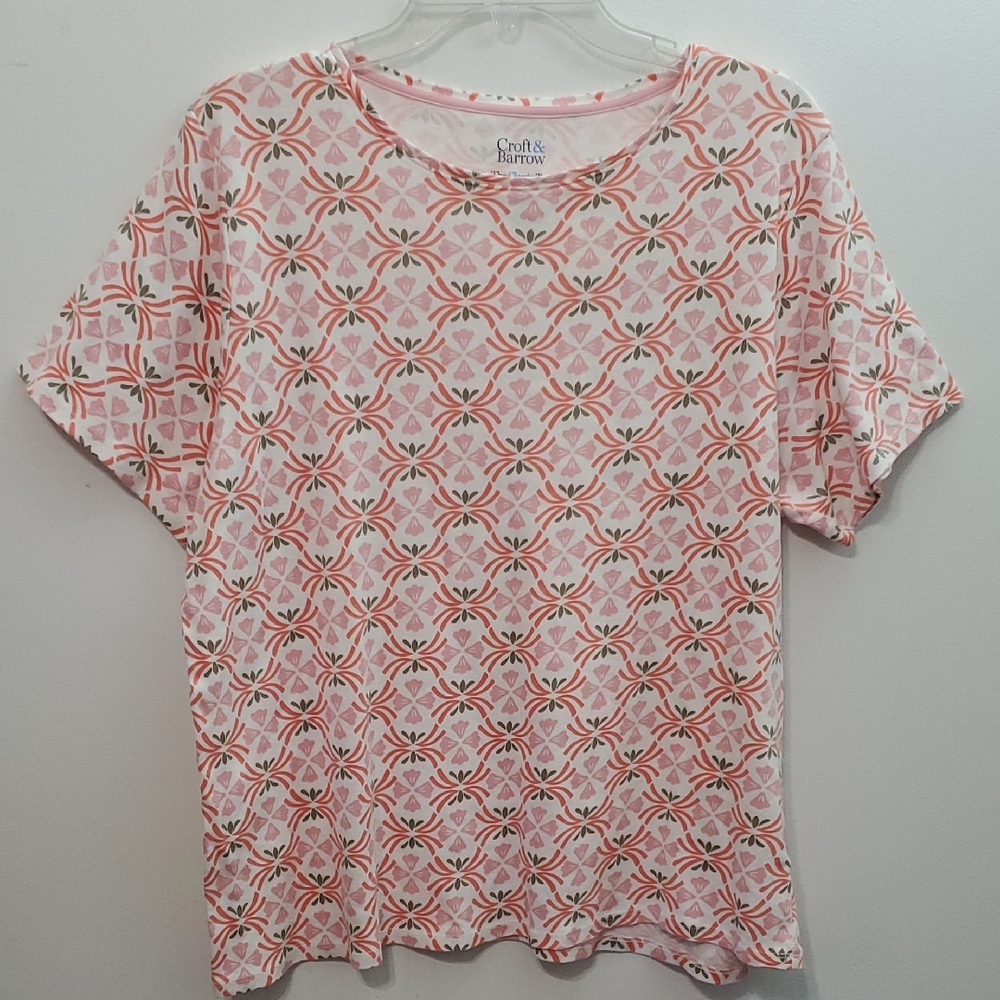 Croft & Barrow Pink and White Boxy Short Sleeve Tee
